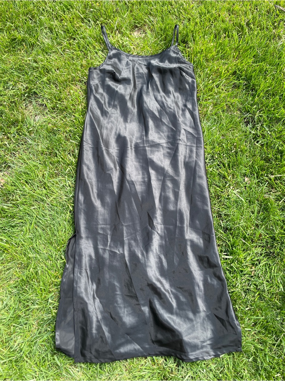 VTG 90s Black Satin Slip Dress Whimsigoth Fairycore Maxi Dress